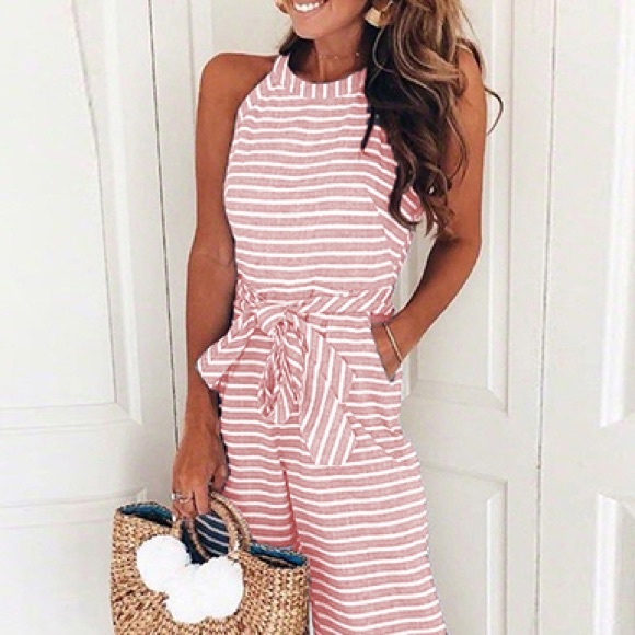 🍍 Women's Cold Shoulder Striped Jumpsuit - Picture 11 of 13